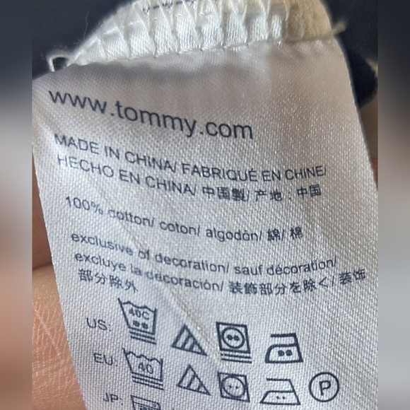 Tommy Hilfiger navy & ivory striped lace up pullover sz S/P #1447 - Picture 7 of 9